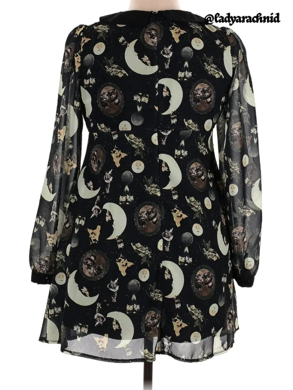 JAWBREAKER Catstellation Victorian cat print goth chiffon dress - Picture 3 of 7